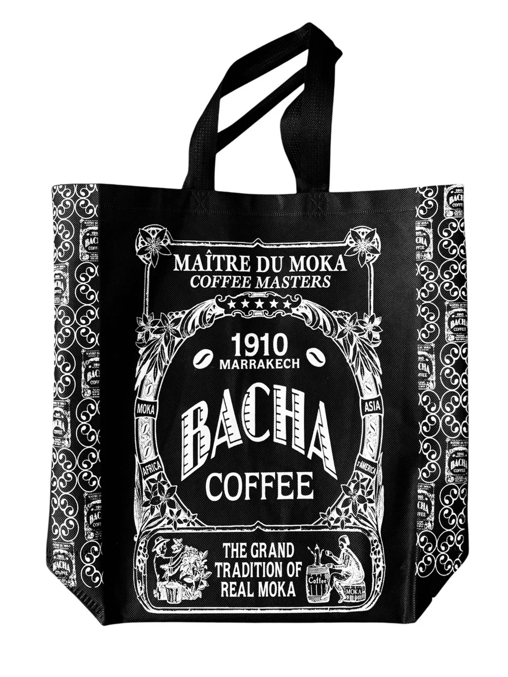 Bacha Coffee Non-Woven Fabric Shopping Tote Bag Black